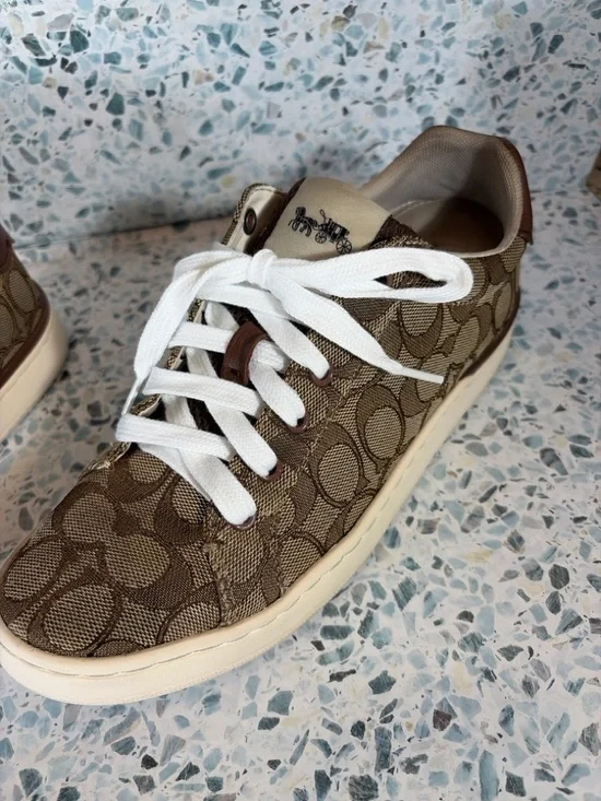 Coach Monogram Low-Top Sneakers in Brown and Cream - Picture 3 of 5